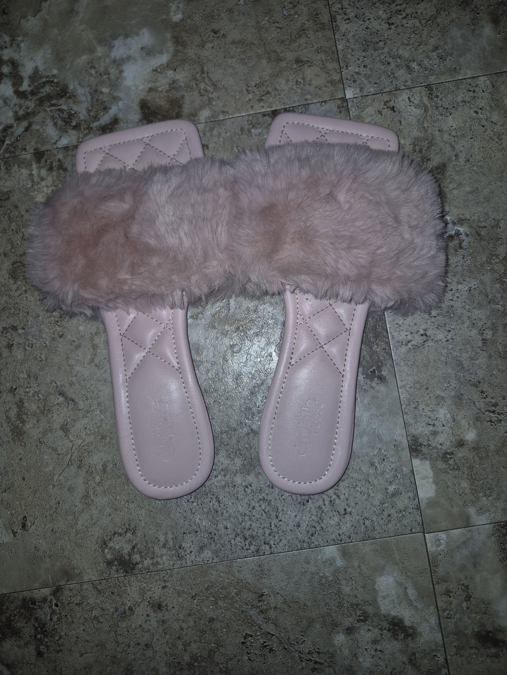 Charlotte Russe Pink Faux-Fur Slide Sandals